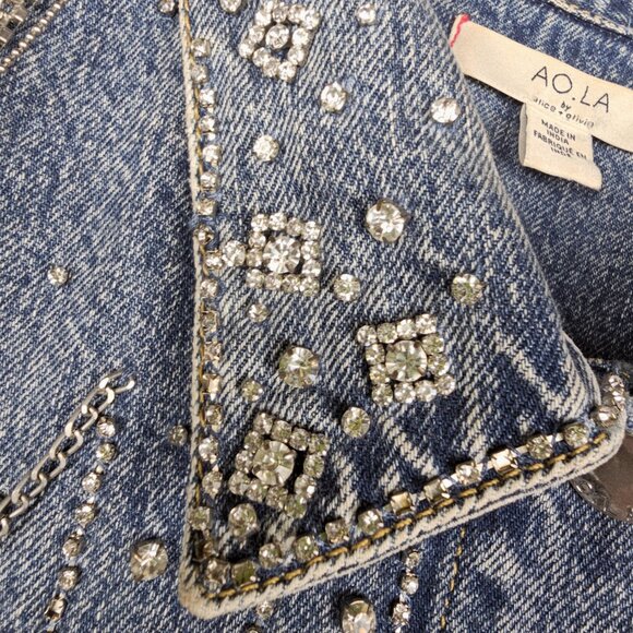 Alice + Olivia Embellished Denim Jean Jacket Crystals & Chains RARE Size M - Picture 13 of 15